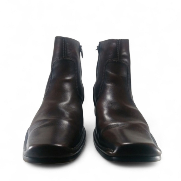 Kenneth Cole Mahogany "Dry Run" Modern Short Boot Square Ankle Brown Leather 9 - Picture 2 of 8